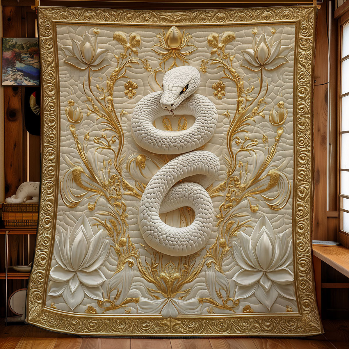Weißer Schlange und Lotus Quilt