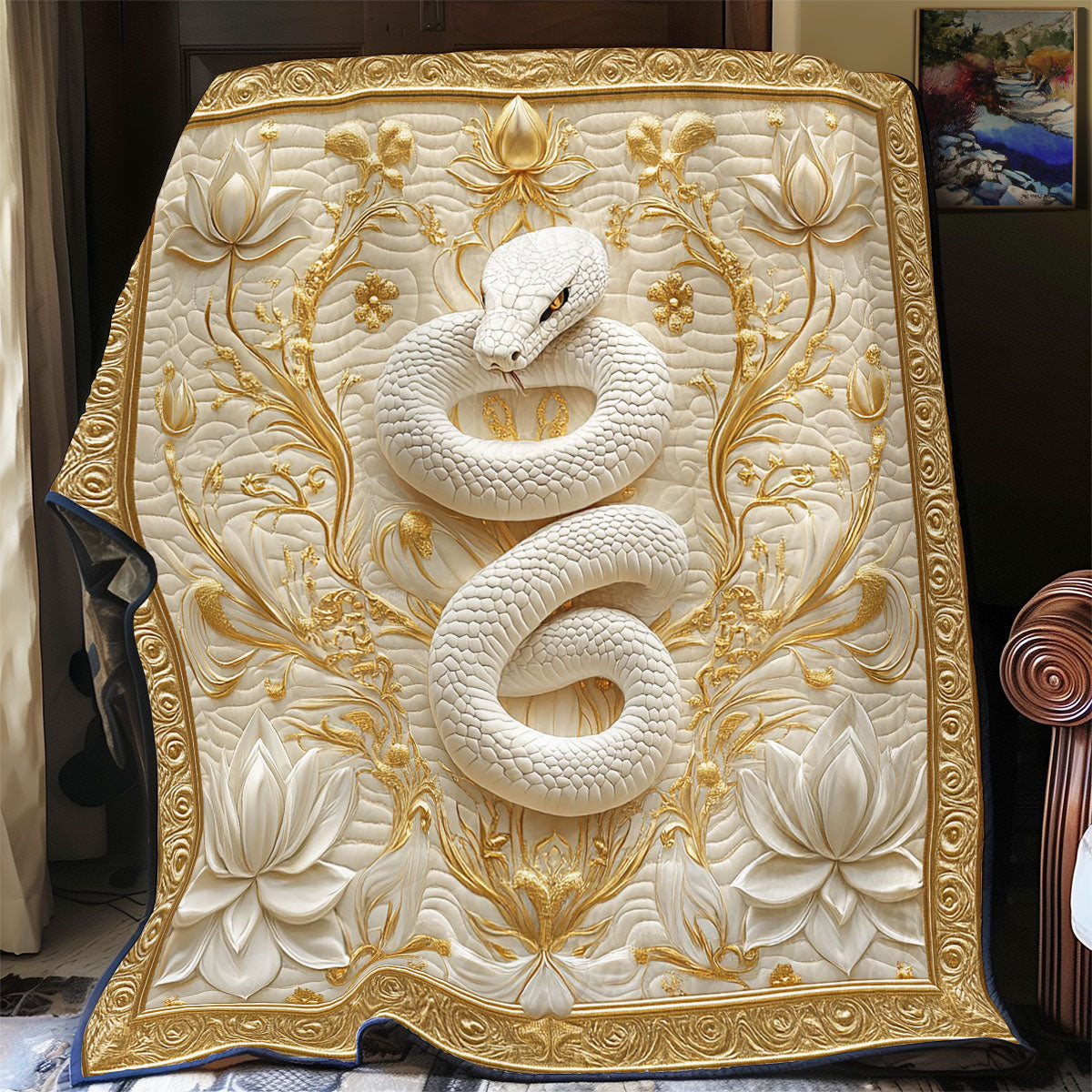 Weißer Schlange und Lotus Quilt