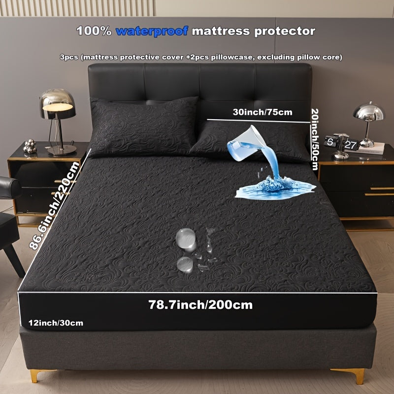 3-teiliger wasserdichter Matratzenschoner Set – Atmungsaktiv, Staubdicht, Rutschfest, Maschinenwaschbar, Spannbettlaken mit tiefem Pocket für alle Jahreszeiten