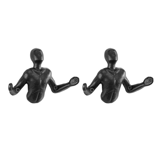 Vorspringende "Palms Up" Gusseisen dekorative schwarze Wandmontagehaken (Set von 2)