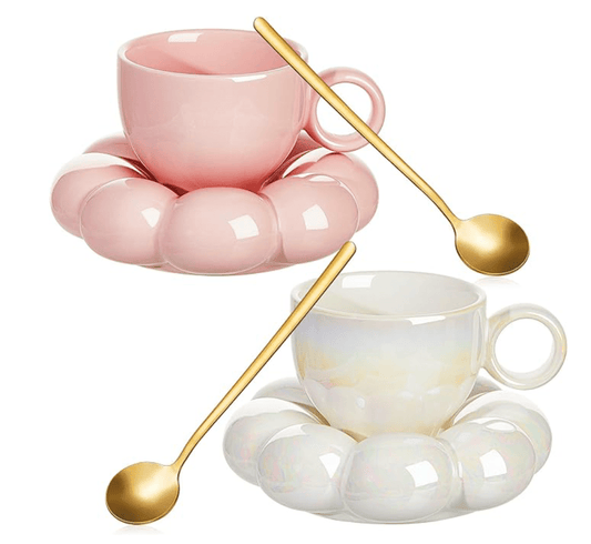 Keramisches Kaffeetassen-Set mit Sonnenblumen-Untersetzer Wolkenbecher mit Löffel
