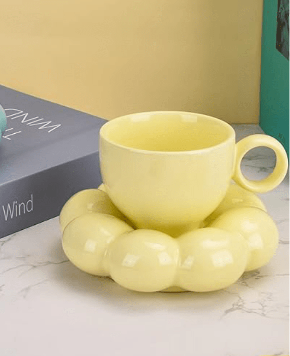 Keramisches Kaffeetassen-Set mit Sonnenblumen-Untersetzer Wolkenbecher mit Löffel