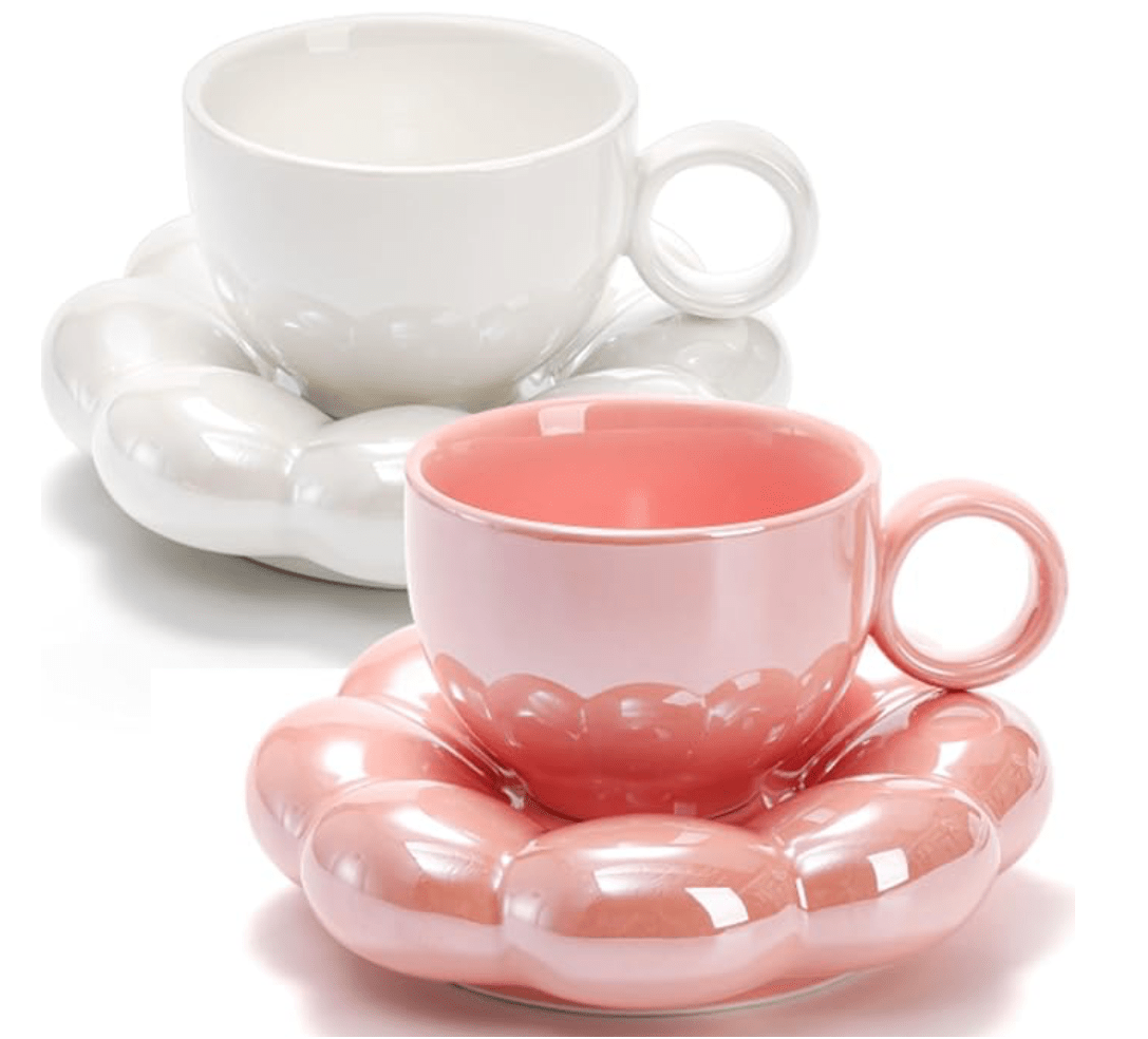 Keramisches Kaffeetassen-Set mit Sonnenblumen-Untersetzer Wolkenbecher mit Löffel
