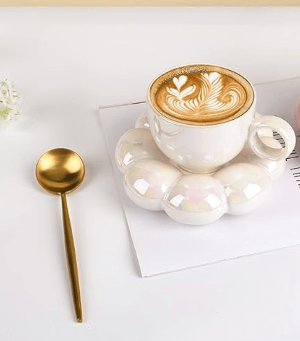 Keramisches Kaffeetassen-Set mit Sonnenblumen-Untersetzer Wolkenbecher mit Löffel