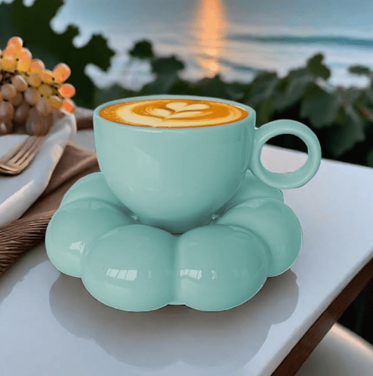 Keramisches Kaffeetassen-Set mit Sonnenblumen-Untersetzer Wolkenbecher mit Löffel