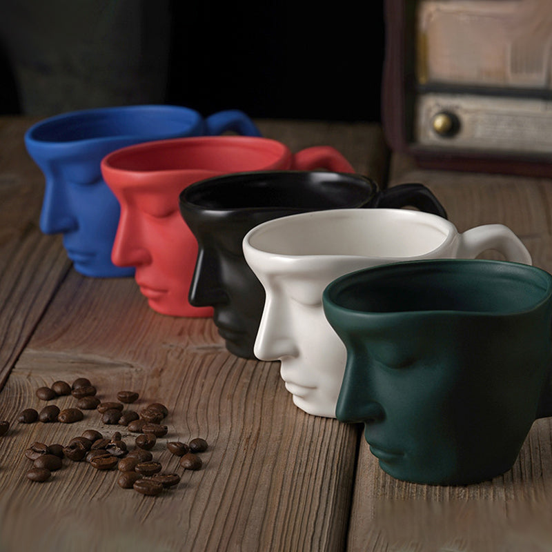 Frendorf | Metal Touching Face Kreative Keramik Kuss Kaffeetasse, Künstlerisches Vibe Becher & Untertassen Set
