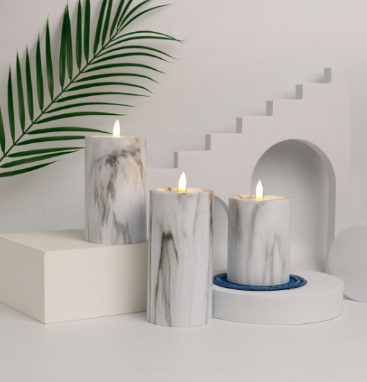 Frendorf | MarbliGlow LED Kerzenlicht Set | 3er Set | Marmor-Design | Kabellos | Stimmungsvoll | Dekorativ