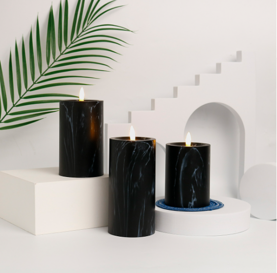 Frendorf | MarbliGlow LED Kerzenlicht Set | 3er Set | Marmor-Design | Kabellos | Stimmungsvoll | Dekorativ