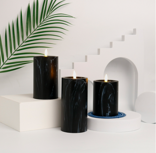 Frendorf | MarbliGlow LED Kerzenlicht Set | 3er Set | Marmor-Design | Kabellos | Stimmungsvoll | Dekorativ