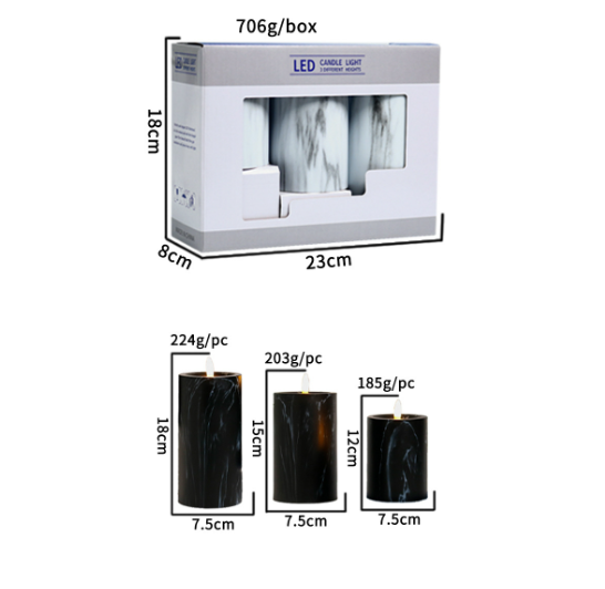 Frendorf | MarbliGlow LED Kerzenlicht Set | 3er Set | Marmor-Design | Kabellos | Stimmungsvoll | Dekorativ