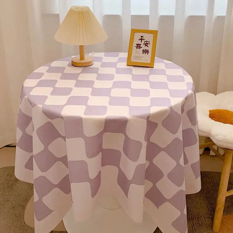 Runde Tischdecke aus Baumwolle mit Karomuster