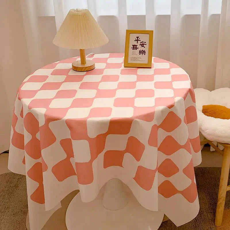 Runde Tischdecke aus Baumwolle mit Karomuster