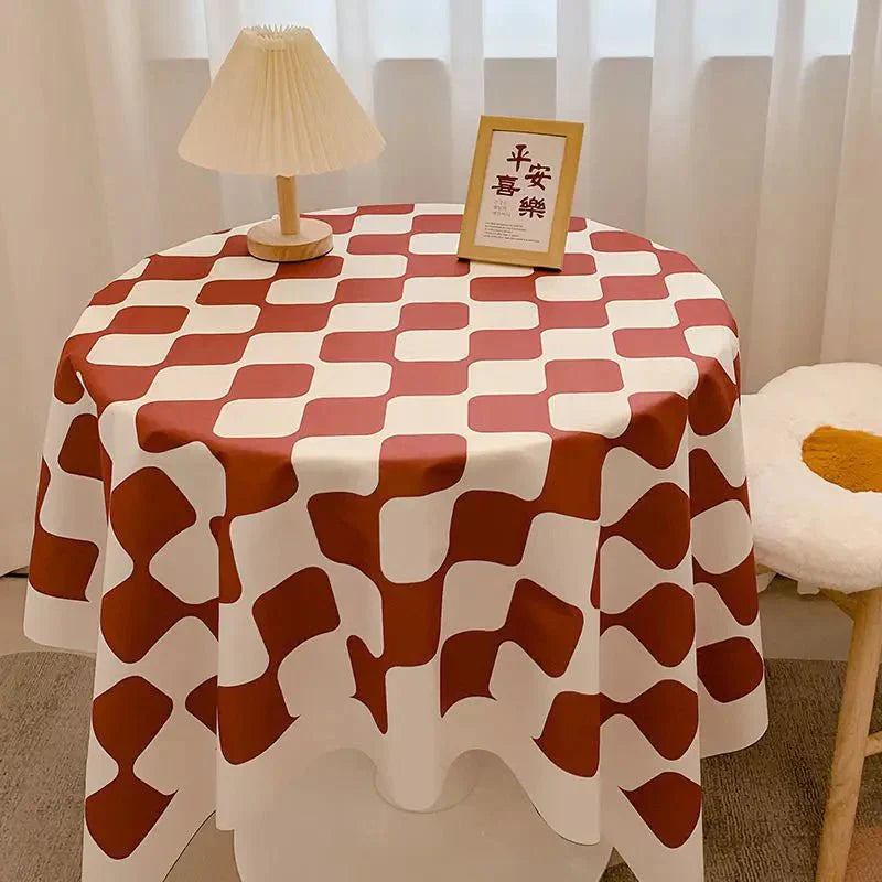 Runde Tischdecke aus Baumwolle mit Karomuster