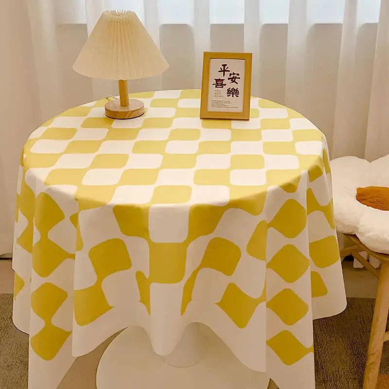 Runde Tischdecke aus Baumwolle mit Karomuster