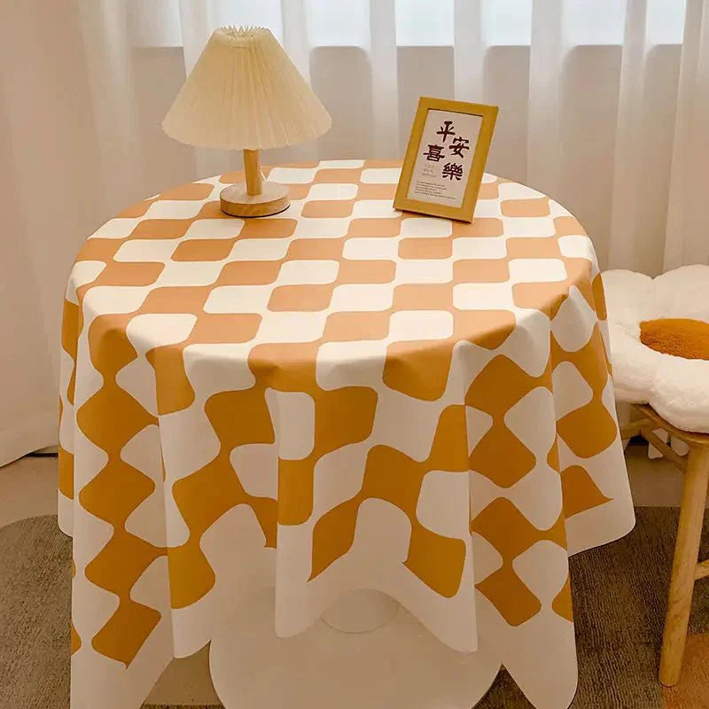 Runde Tischdecke aus Baumwolle mit Karomuster