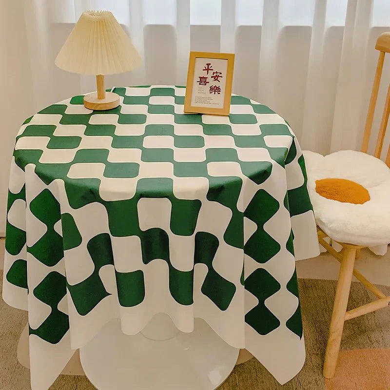 Runde Tischdecke aus Baumwolle mit Karomuster