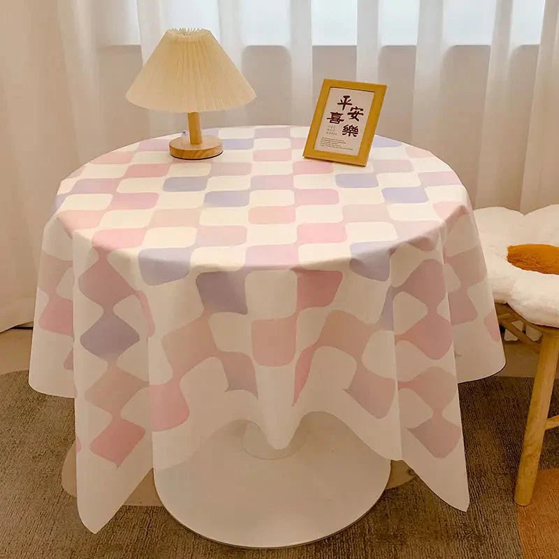 Runde Tischdecke aus Baumwolle mit Karomuster