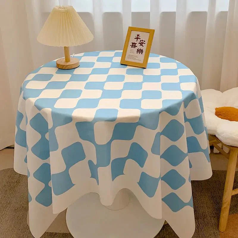 Runde Tischdecke aus Baumwolle mit Karomuster