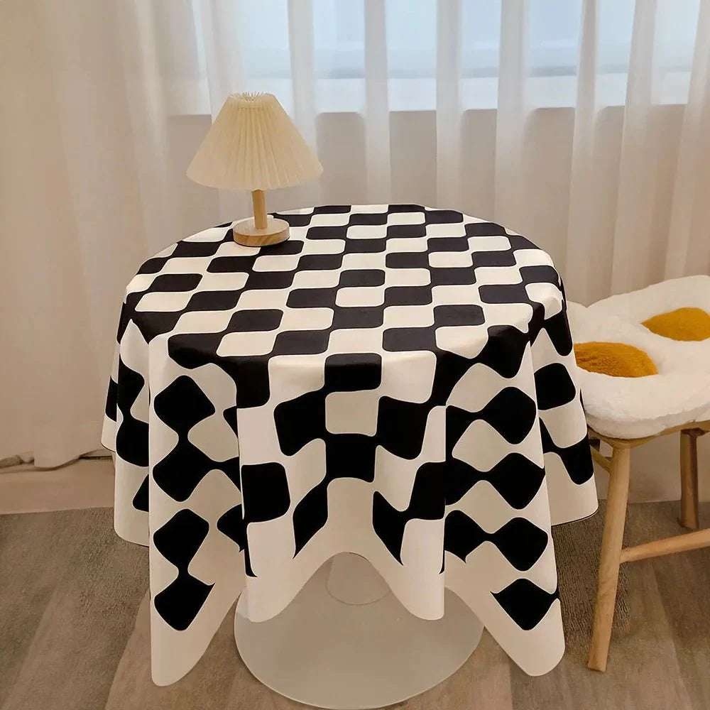 Runde Tischdecke aus Baumwolle mit Karomuster