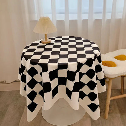 Runde Tischdecke aus Baumwolle mit Karomuster