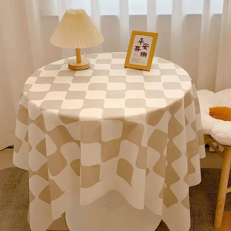 Runde Tischdecke aus Baumwolle mit Karomuster