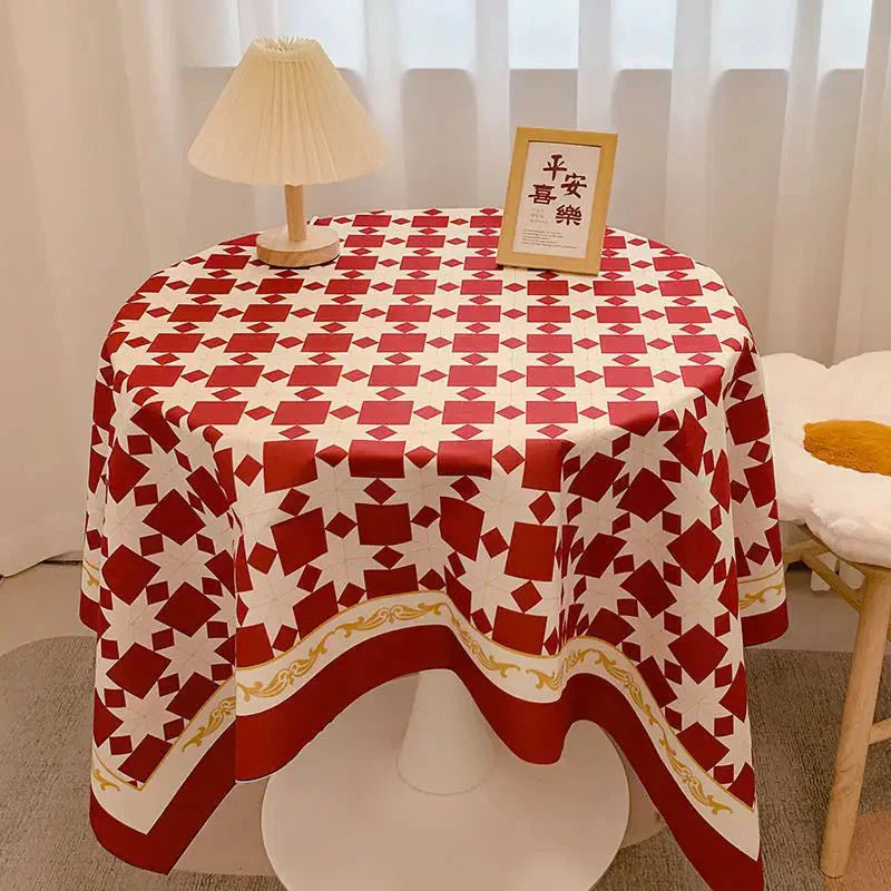 Runde Tischdecke aus Baumwolle mit Karomuster