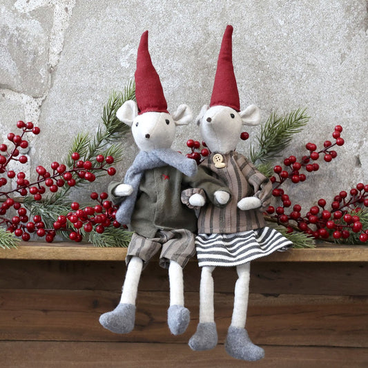 Chic Antique - Asger und Agnes Weihnachtsmäuse sitzend, 38 cm, Set von 2