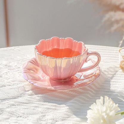 Frendorf | FloraCharm Perleblümchen Tassen- und Untertassenset – Ein Magisches Kaffeegenuss