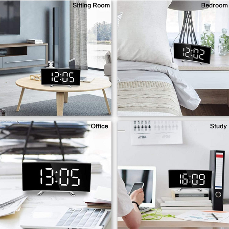LED-Beleuchtung großes digitales Display | Gebogene LED Digitalwecker - Amedea