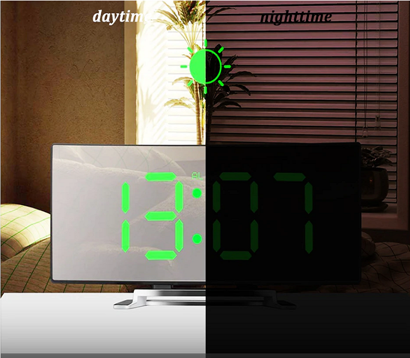 LED-Beleuchtung großes digitales Display | Gebogene LED Digitalwecker - Amedea