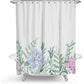 Bunter Floralprint Polyester Duschvorhang mit nordischem grünen Blattdesign