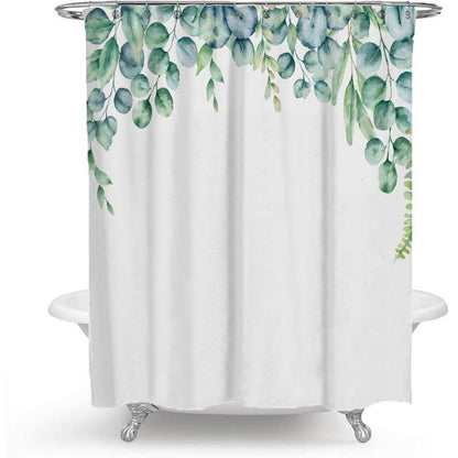 Bunter Floralprint Polyester Duschvorhang mit nordischem grünen Blattdesign