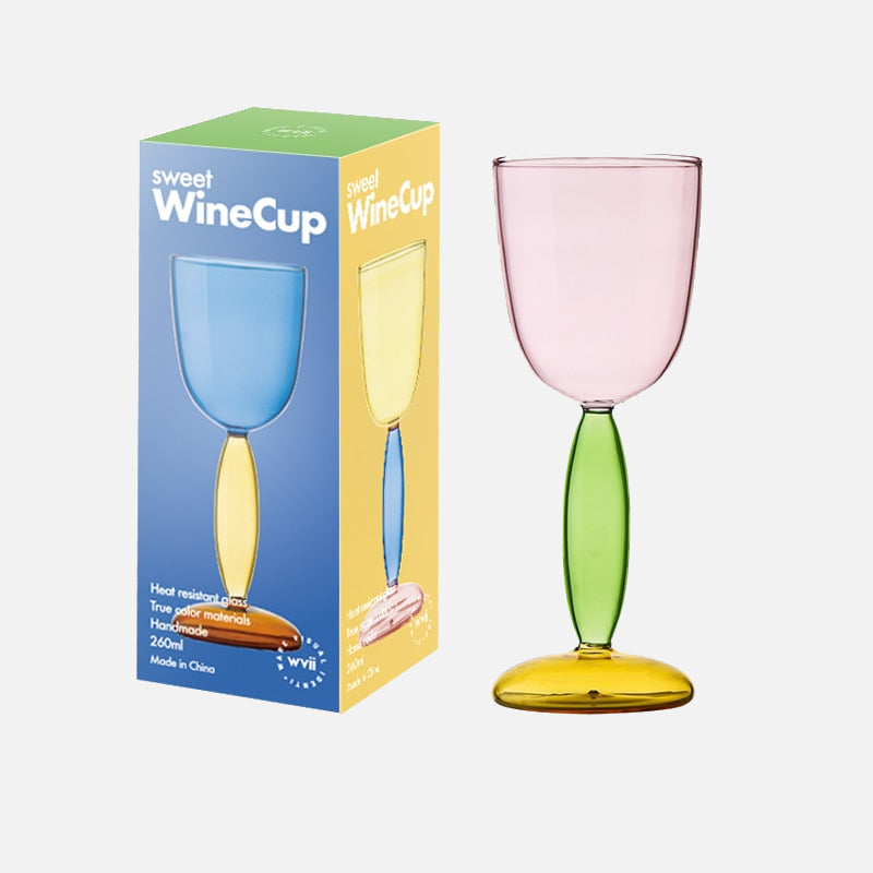 Kelch und Karaffe aus farbigem Glas von Phillips
