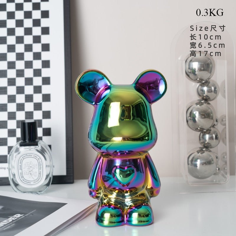 Bunte Keramikbären-Skulptur und Statue Sparschwein Schreibtischornament