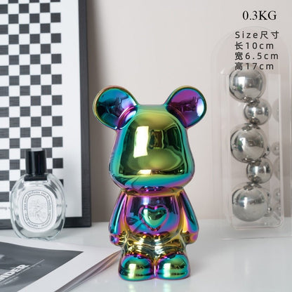 Bunte Keramikbären-Skulptur und Statue Sparschwein Schreibtischornament
