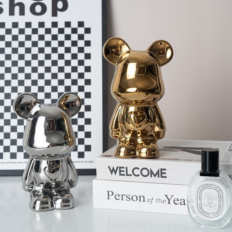 Bunte Keramikbären-Skulptur und Statue Sparschwein Schreibtischornament