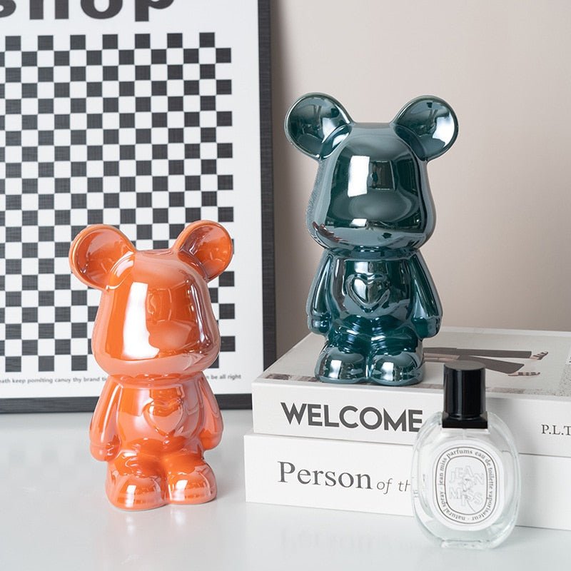 Bunte Keramikbären-Skulptur und Statue Sparschwein Schreibtischornament