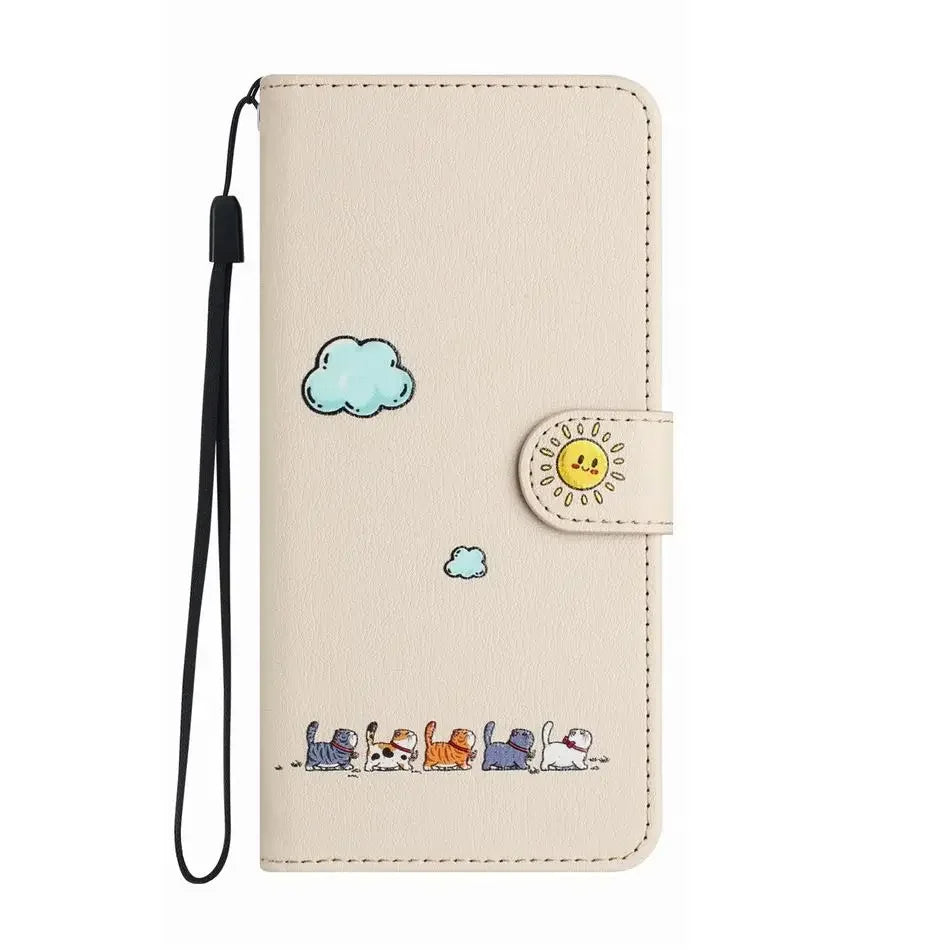 Frendorf | Katbedruckte magnetische Leder iPhone Flip Cover Geldbörse Hülle