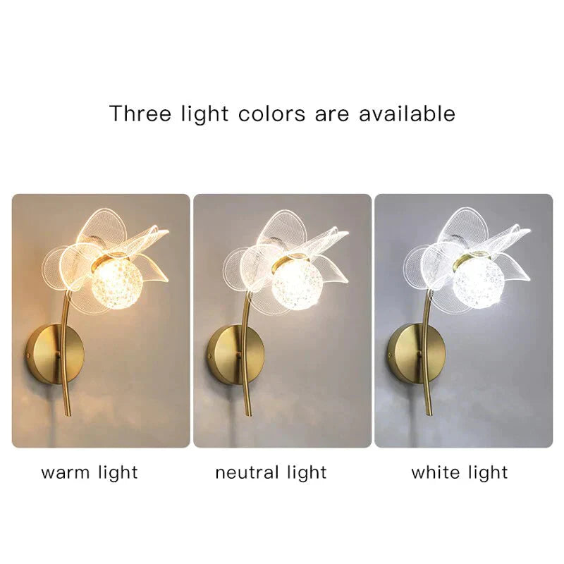 Elegante Goldblume LED-Wandleuchte für moderne Schlafzimmer