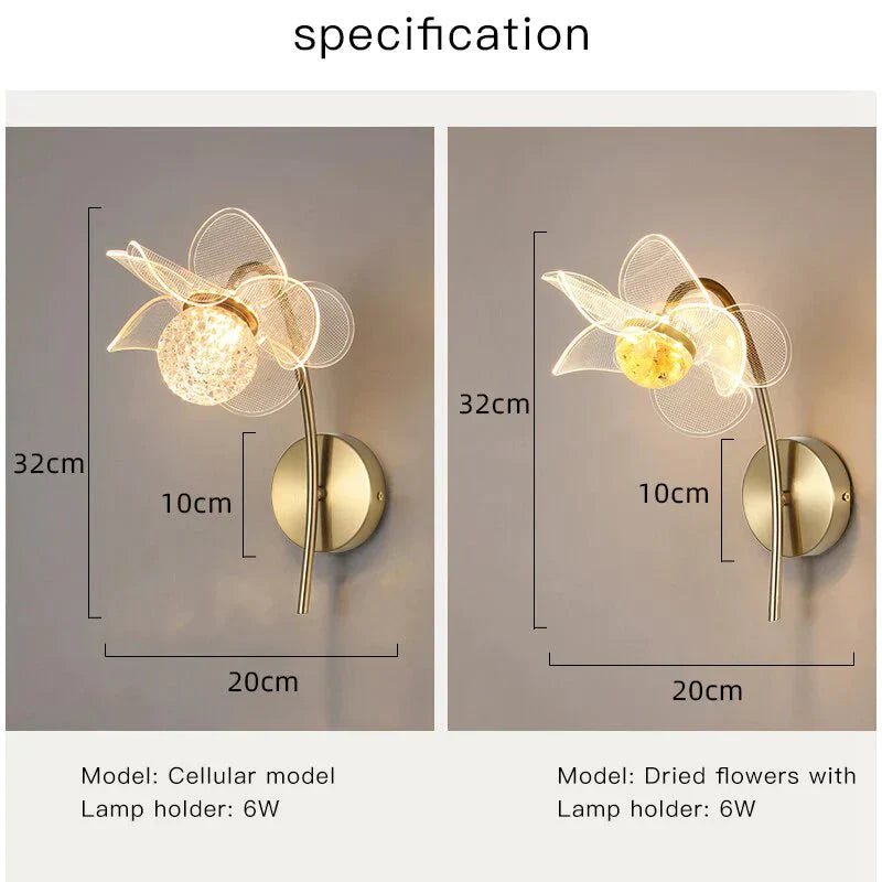 Elegante Goldblume LED-Wandleuchte für moderne Schlafzimmer