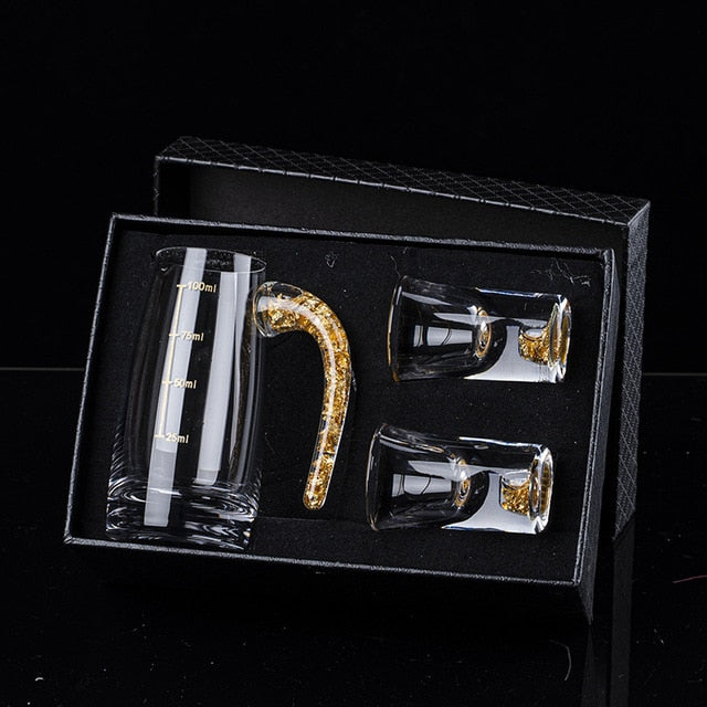Kristall Likör Spirituosen Schnapsglas Box Gold Dickboden Weingläser