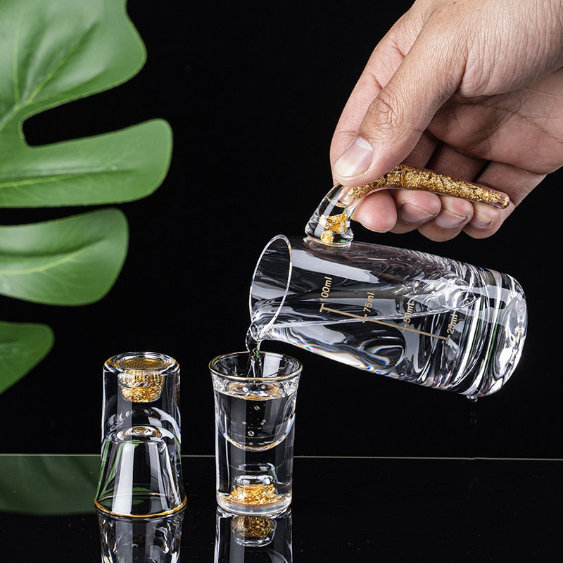 Kristall Likör Spirituosen Schnapsglas Box Gold Dickboden Weingläser