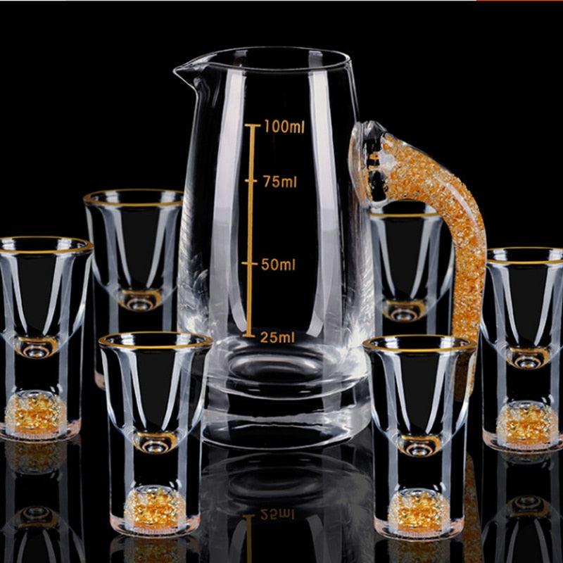 Kristall Likör Spirituosen Schnapsglas Box Gold Dickboden Weingläser