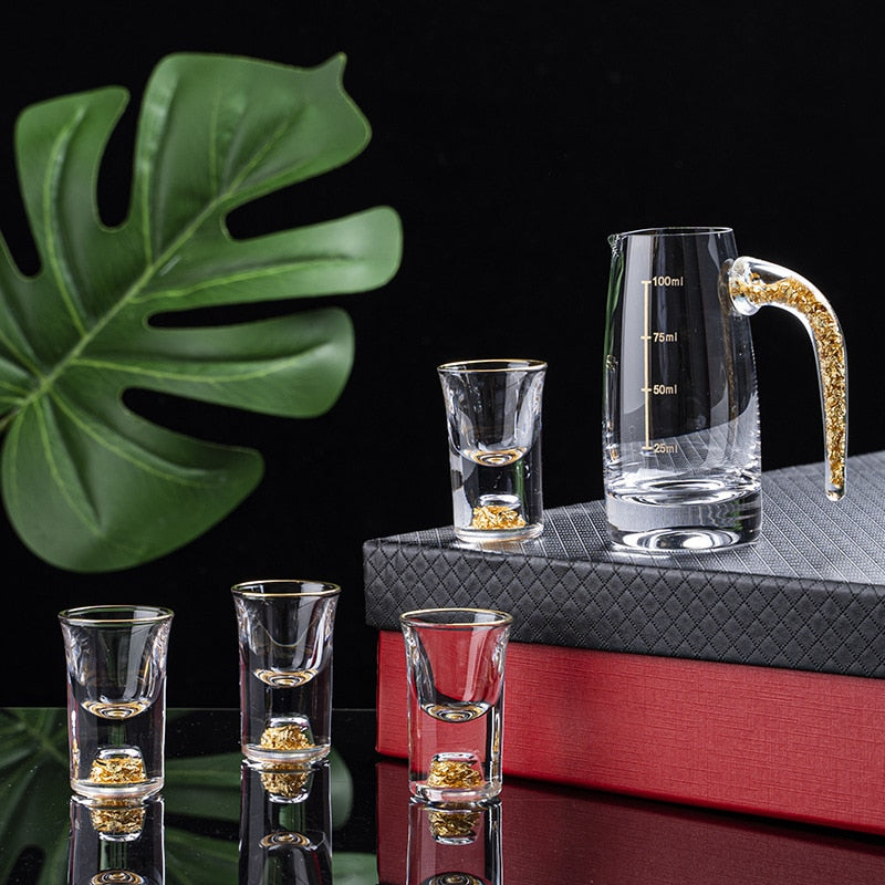 Kristall Likör Spirituosen Schnapsglas Box Gold Dickboden Weingläser