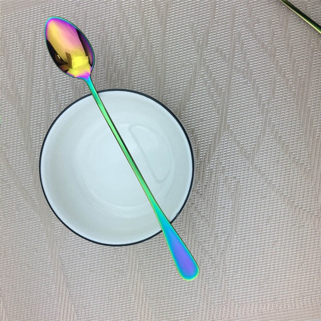 1-4 Stück Besteck Bunte Regenbogen Geschirr Set mit Langem Griff