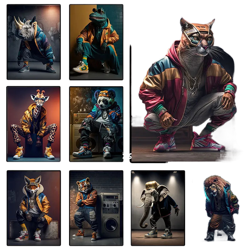 Leinwandmalerei abstraktes Tier Löwe Panda Poster Rapper Stil Leinwanddruck Nachttischmalerei für Wohnwandkunst Dekoration Bild