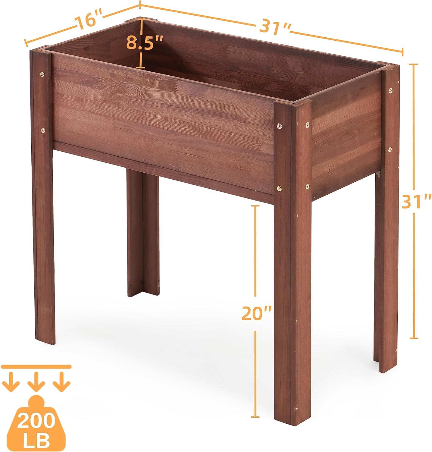 Frendorf | 31X31X16 Zoll Erhöhter Gartenbeet mit Beinen, Erhöhte Holzpflanzbox für Outdoor-Pflanzen Blumen Früchte Gemüse Kräuter Anbau