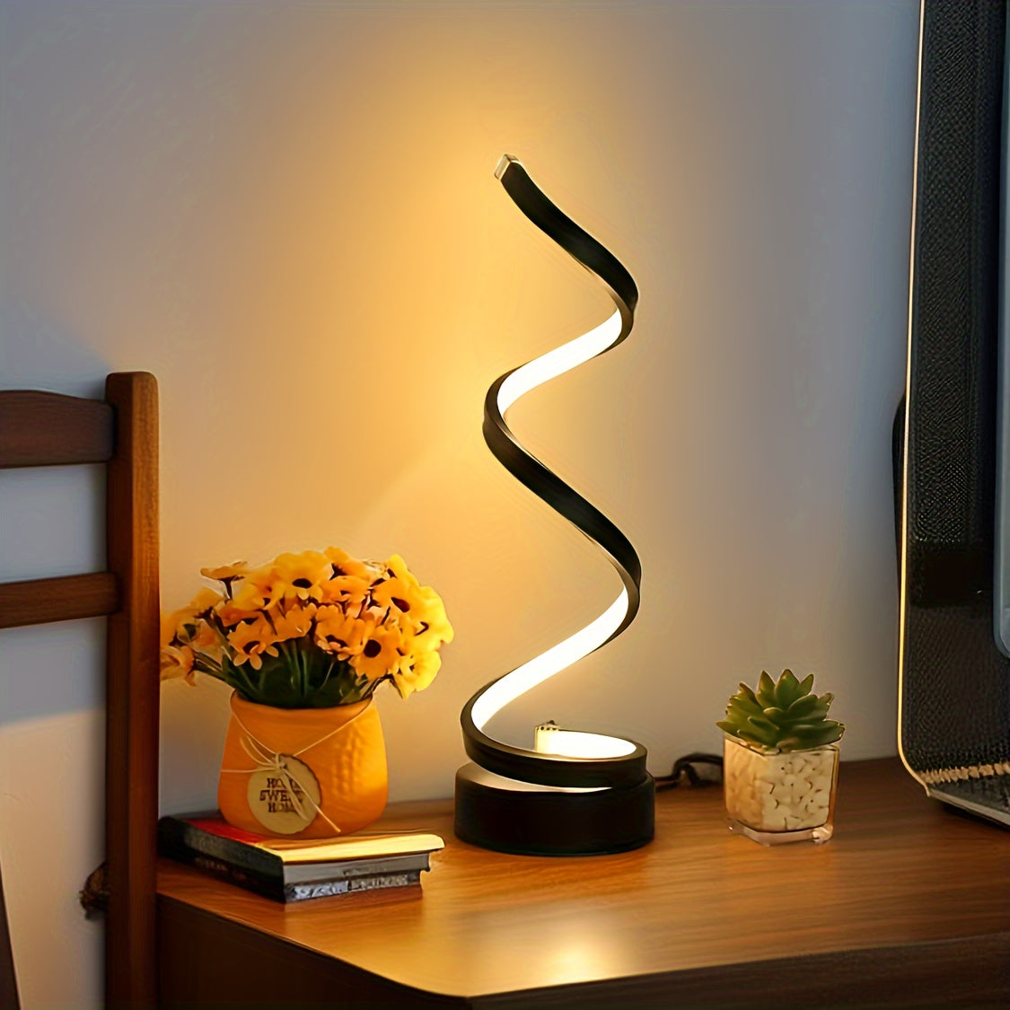 Moderne Spiral Tischlampe – Kreative LED Schreibtischlampe mit sanftem warmem Licht, perfekt für Schlafzimmer, Wohnzimmer und Studien Dekor