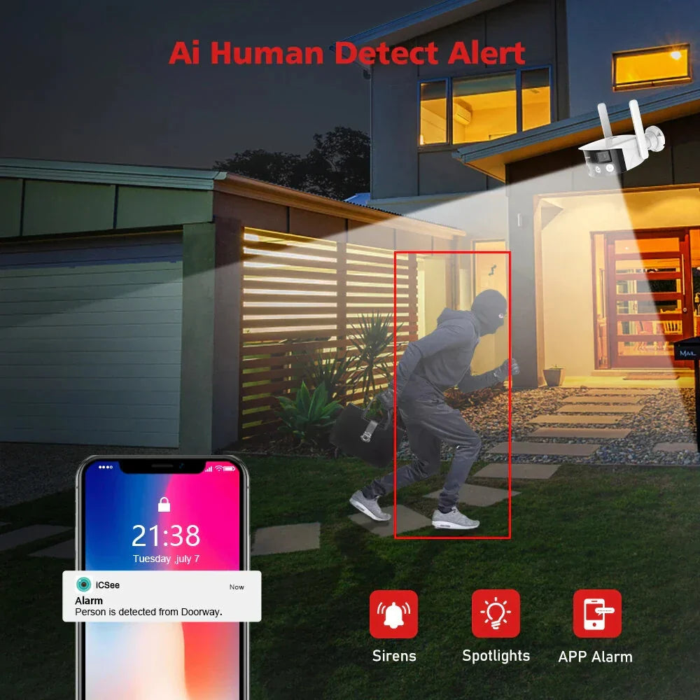 Frendorf | 2K 4MP Dual-Lens Panorama WiFi Kamera 180° Weitwinkel KI-Erkennung Nachtsicht Gegensprechsystem Wetterfest IP Kamera EU-Stecker