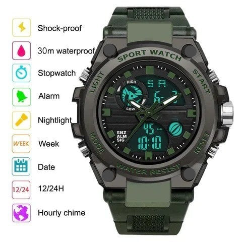 Frendorf | Sportliche Dual-Display Mode Multifunktionale wasserdichte leuchtende Herrenarmbanduhr